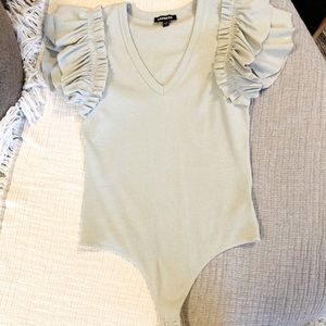 Express V-Neck Ruffle Thong BodySuit